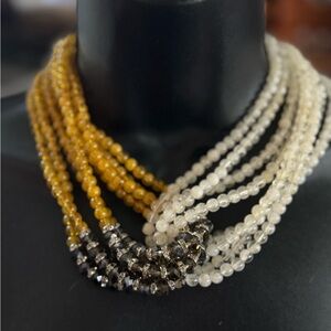 Anthropologie Gold and Cream Twisted Beaded Necklace with Silver Accents